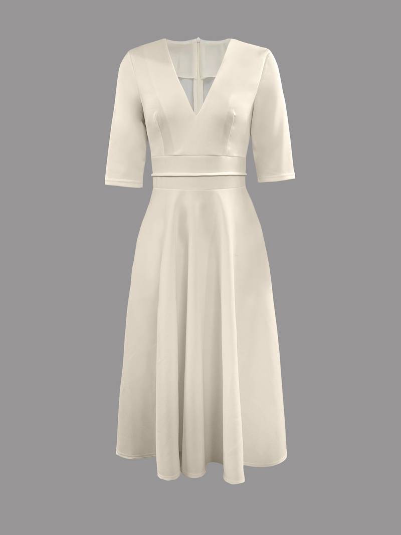 Women’s Elegant V-Neck A-Line Swing Short Sleeve Mini Dress
