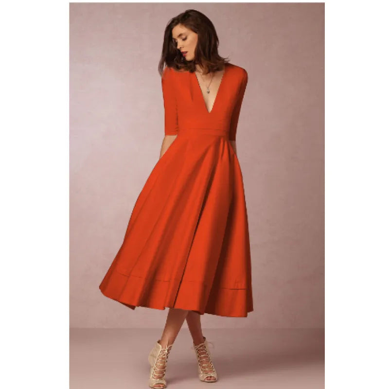 Women’s Elegant V-Neck A-Line Swing Short Sleeve Mini Dress