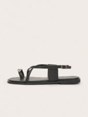 Women’s Black Square Toe Flat Roman Sandals – Metal Buckle Casual Shoes for Daily Wear