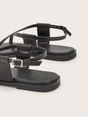 Women’s Black Square Toe Flat Roman Sandals – Metal Buckle Casual Shoes for Daily Wear - Image 4