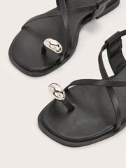 Women’s Black Square Toe Flat Roman Sandals – Metal Buckle Casual Shoes for Daily Wear - Image 3