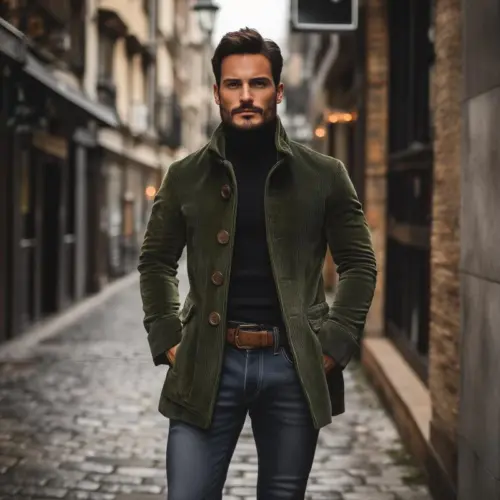 Men's Vintage Corduroy Stand Collar Single Breasted Slim Short Coat - Image 2