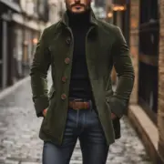 Men's Vintage Corduroy Stand Collar Single Breasted Slim Short Coat - Image 3
